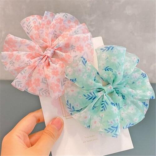 6pcs/Lot Korean Large Bow Hairpin Girls Floral Organza Bow Hair Clip Barrette Children Fashion Hair Accessories Headwear