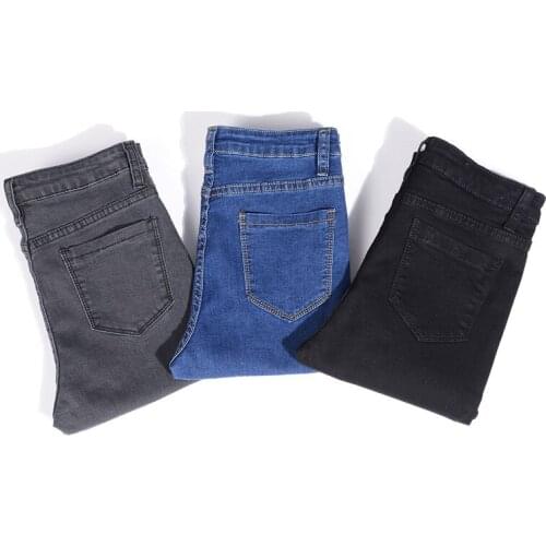 Woman High Elastic Plus Size 40 Stretch Jeans Female Washed Denim Skinny Pencil Pants Jeans for Women Mom Jeans Blue Gray Black