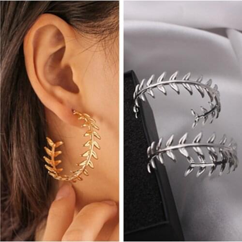 Girls Metal Circle Geometry Leaves Hisense Bohemia Student Fashion Earrings Jewelry Leaf Ear Climber Ladies Daily Jewelry