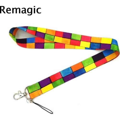20pcs Rainbow lattice Neck Strap Lanyard keychain Mobile Phone Strap ID Badge Holder Rope Key Chain Keyrings cosplay Accessories