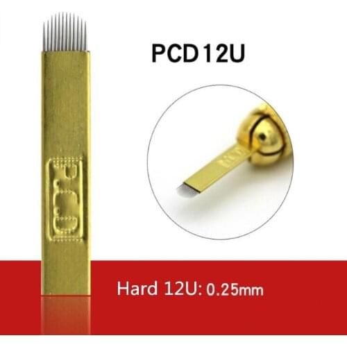 200pcs Hard Pcd U12 Pin 0.25mm Tattoo Needles Permanent Makeup Eyebrow Embroidery Blade For 3D Microblading Manual Tattoo Pen