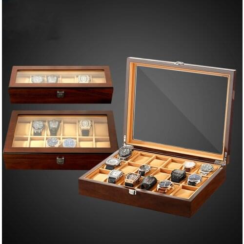 3 6 12 18 Slots Big Black Watch Boxes Packaging Organizer Brown For Men Women Mechanical Watches Storage Jewellery Case Box