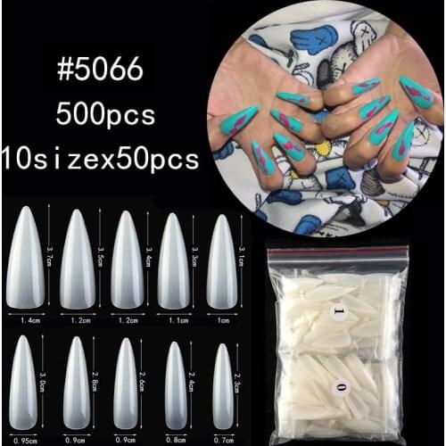 500Pcs Stiletto Long False Fake Nails Tips Manicure Artificial Nails Salon Half Cover Tips White/ Clear /Natural/Beige Choose