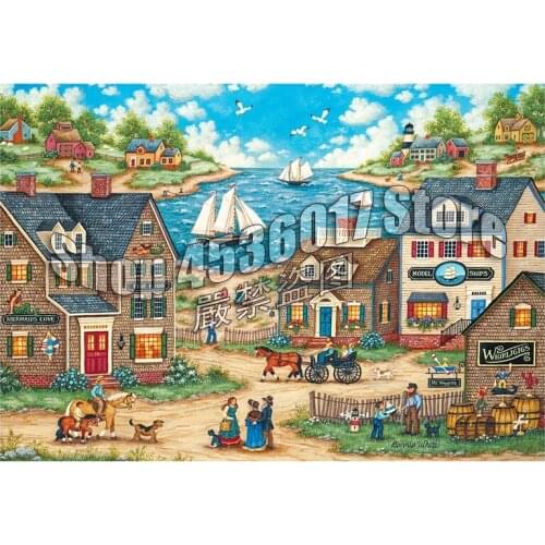 Diamond Mosaic Diy diamond painting Boats Beach Americana Folk Art cross stitch full Resin diamond embroidery rhinestone gifts