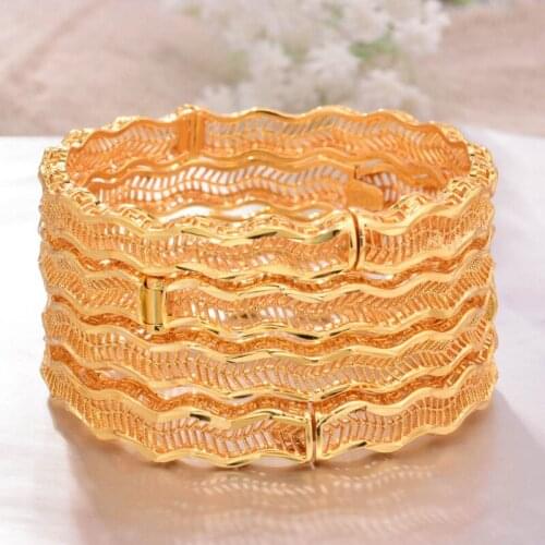 ANNAYOYO 4Pcs/lot Ethiopian Africa wave Gold Color Bangles for Women Bride Bracelet African Wedding Jewelry Middle East Items