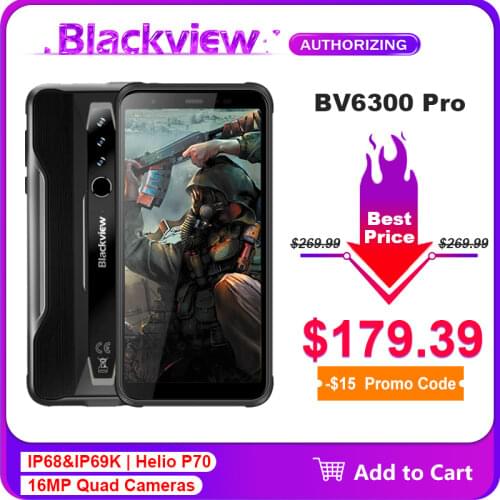 Blackview BV6300 Pro 6GB+128GB 4380mAh IP68 Waterproof Smartphone 16MP Quad Cameras Android 10.0 NFC Mobile Phone
