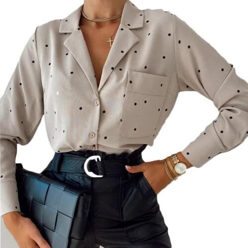 2021 Western Style Blouse Fashion Casual Design Loose Chiffon Spring Summer Wave Point Single-breasted Long Sleeve