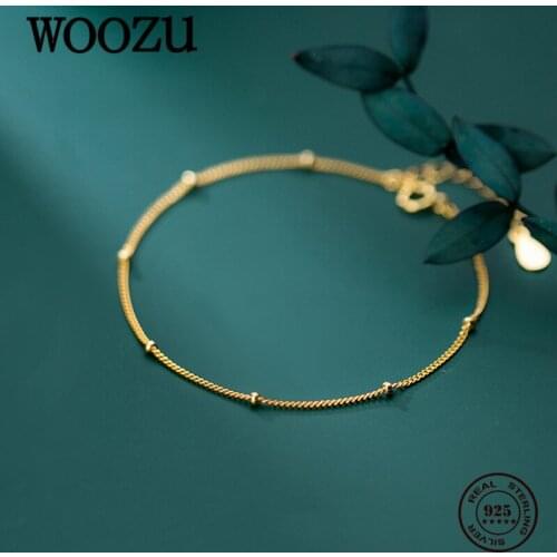 WOOZU Real 925 Sterling Silver Minimalist Gold Glossy Beads Link Chain Bracelets For Women Party Girl Ethnic Trendy Jewelry Gift