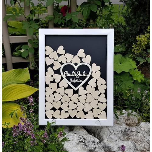 Customize hearts Rustic wedding engraved Alternative Wooden guestbooks Drop memory box signature guest books