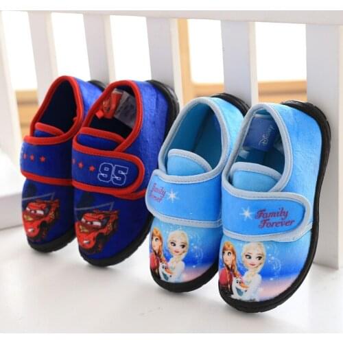 Disney Big Children Cartoon Frozen Princess Car Warm Boys Girls Casual Cotton Shoes Home Shoes Non-slip Soft Sole Shoes