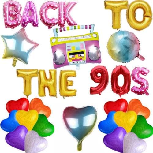 Back To The 90s Theme Birthday Retro Party Background Decoration Letters Tape Recorder Foil Balloon Decor Set Supplies