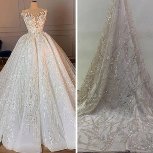 French net lace fabric with beads Sparkle wholesale african beaded lace fabric for bridal dress