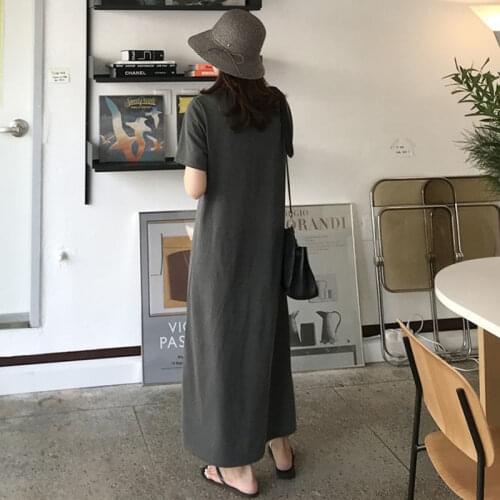 Pregnant WomenS T-Shirt Long Skirt Summer Loose And Thin Over The Knee Solid Color Dress Plus Size