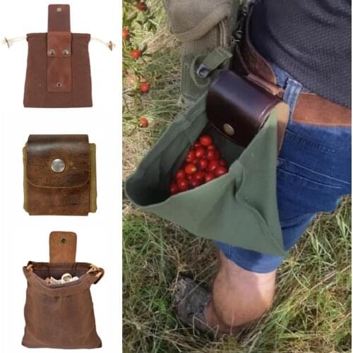 Canvas Foraging Bag with Drawstring Storage Bags for Camping Outdoor Hiking Fruit Picking Bags Bushcraft Bag Tool Pouch