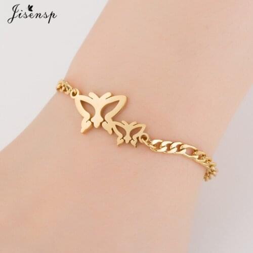 Jisensp Stainless Steel CZ Butterfly Charm Bracelets Bangles for Women Statement Bracelet Bridesmaid Wedding Jewelry Gifts