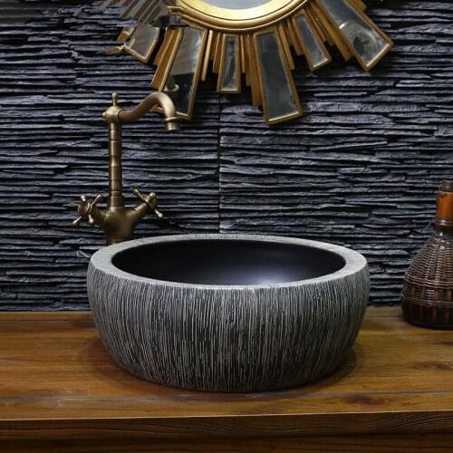 Antique Handmade Europe Vintage Style Lavobo Ceramic Bathroom Countertop Bathroom Sink hand painted bathroom sinks round