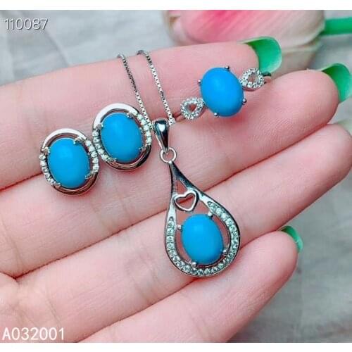 KJJEAXCMY fine jewelry natural Turquoise 925 sterling silver women pendant necklace chain earrings ring set support test popular