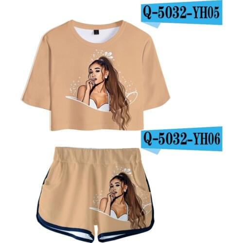 3D Print Ariana Grande Two Piece Set + Short Pants Summer Trendy Women Tshirt Dew navel t shirt Girl Leisure Sets girl Tracksuit