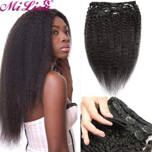 Kinky Straight Hair Clip Ins Human Hair Extensions Natural Color 8 Pieces/Set Full Head Brazilian Remy Hair Extensions Clip Ins