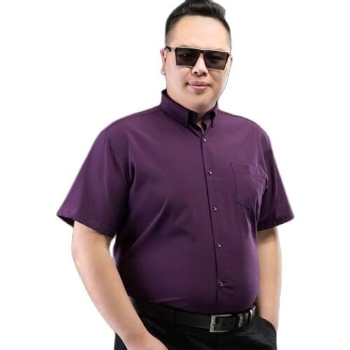 Summer men plus size short sleeve shirt formal 8XL 9XL 10XL 12XL 14XL Dress shirt cotton Red wine blue work Business 58 60 62 64