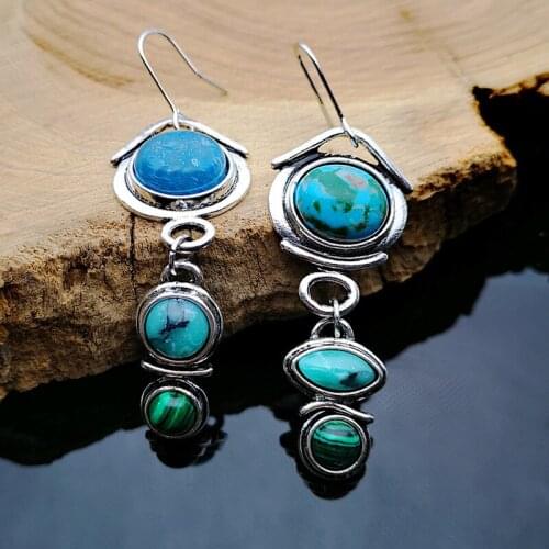 Fashionable retro Turquoise Earrings womens palace luxury Malachite exaggerated Earrings 2020 new fashion jewelry