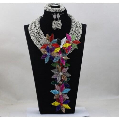 Fashion Jewelry Sets Crystal Flower Necklace Sets For Women Jewelry Silver Beads Unique Design Free Shipping WD922
