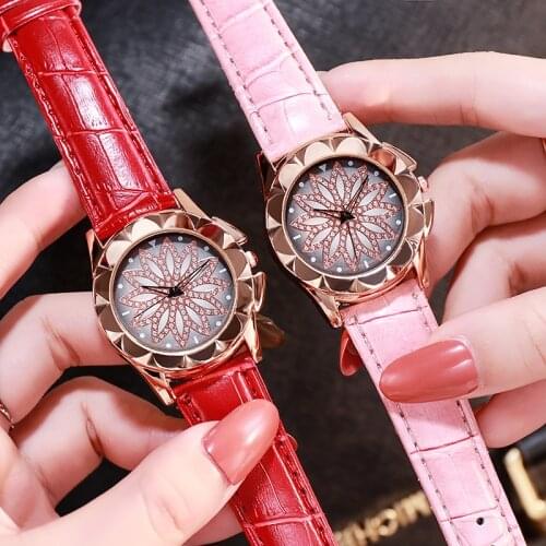 Ms fortunes potential foreign trade fashion belt watch gold shell set auger ladies watch