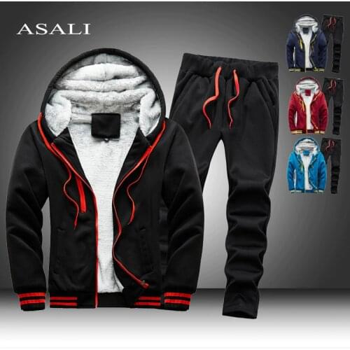 2020 Fleece Hooded Tracksuit Men 2 Pieces Set Sweatshirt + Sweatpants Sportswear Zipper Hoodies Casual Sets Mens Clothing S-5XL