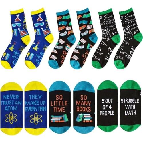 Men Women Novelty Funny Saying Cotton Crew Socks Colorful Books Science Math Pattern Letters Print Contrast Color Personality Ho