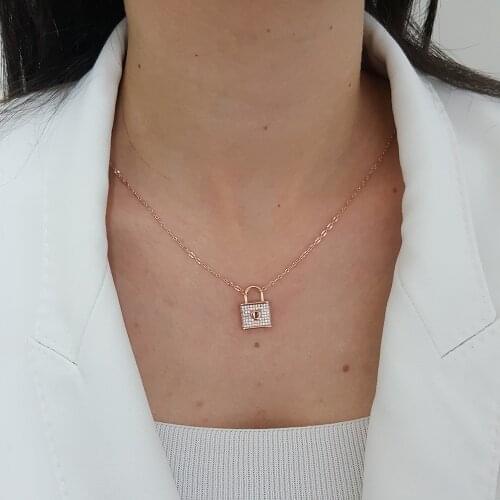 NEW Trendy 925 Silver Necklace Turkish Jewelry Zircon Fashion Lock Love Necklace For Women Minimalist Style Luxury Designer