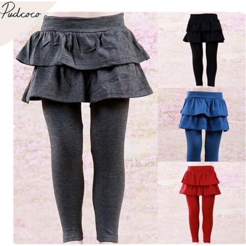 2018 Brand New Infant Kids Baby Girls Pantskirt Warm Culottes Solid Leggings Ruffled Layered Tutu Skirt Long Pants Bottoms 2-8T