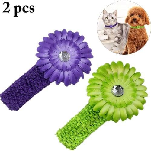 New Big Chiffon Flowers Dog Collar Diamante Small Pet Cat Puppy PU Leather Collar Necklace Floral Necklace Colorful