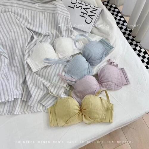 New Cotton Lace Stitching Big Bow Underwear Comfortable Underwire Half Cup Comfortable Bra And Panty Set White Dress Intimates