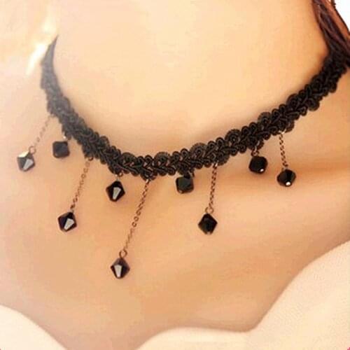 New Fashion Jewelry hand-woven Fringed Black Lace Crochet Droplets Yilianyoumeng Short Necklace Clavicle