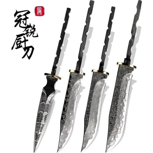 Hunting Knife Blank Blade DIY Fixed Blade Knives Outdoor Survival Camping Tool Damascus Steel Utility Kitchen Knives Pocket NEW