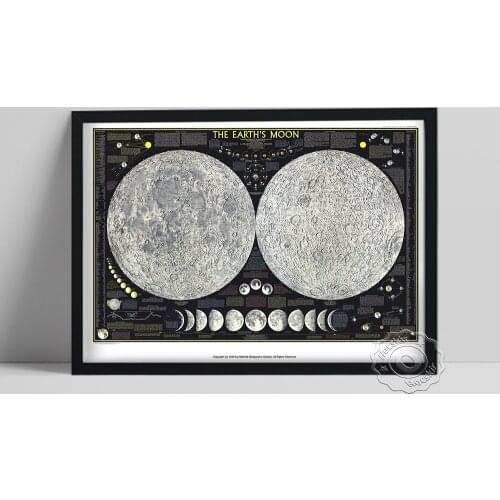 The Earth Moon Map Poster, Universe Planet Canvas Painting, Astronomy Enthusiast Retro Prints Art, Celestial Bedroom Wall Decor