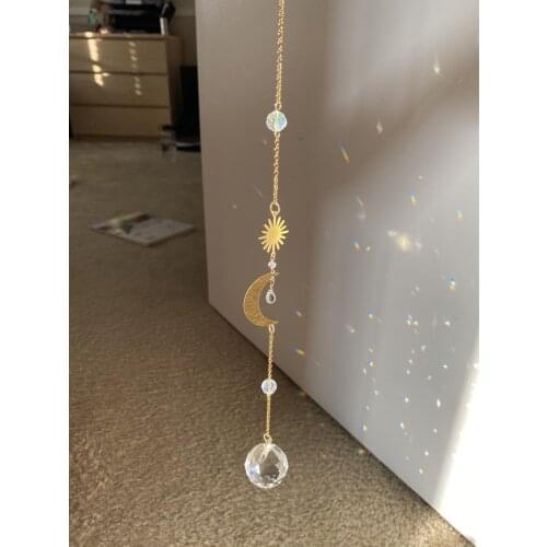 Suncatcher Moon Crystal Prism, Sun catcher - window - crystal sun catcher - sun and moon - geometric- rainbow maker - home decor