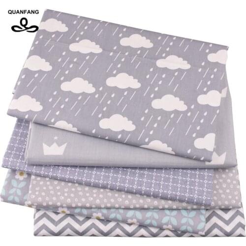 QUANFANG Gray Series Printed Twill Cotton Fabric,DIY /Quilting /Sewing For Baby/ Children Sheet/Pillow Cushion/Toys /Half meter