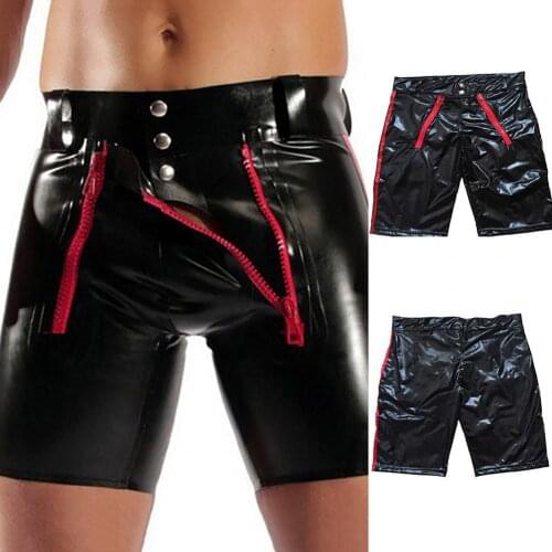 Sexy Men Patent Leather Zipper Tight Shorts Wetlook Clubwear Boxer Briefs Pants