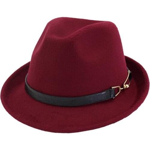 Europe Style Woolen Trilby Hat Felt Panama Fedora Jazz Hat with Black Belt Metal Buckle Men Women Cap Unisex Bowler Hat GH-463
