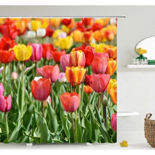 Tulip Rose Fresh Flowers Shower Curtains Waterproof Polyester Fabric 3D Printed Bathroom Screen Home Decoration Shower Curtain