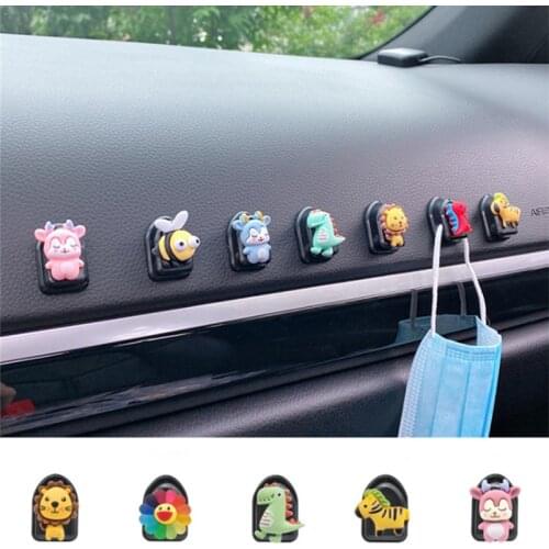 Cute Cartoon Animal Car Hook Organizer Car Sticky Clip Storage Hanger Holder Multifunctional Mini Adhesive Hook Car Accessories