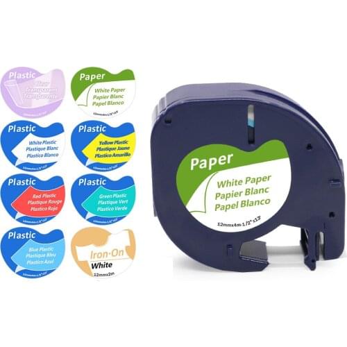 Plastic Paper Fabric Tape Compatible with DYMO LetraTag Plus 100T LT100H QX50 LT Labels 1/2"