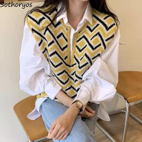 Wave Striped V-neck Sweater Vests Women Loose Elegant Tender Knitwear Female Simple Popular Autumn Chic Designed Jumpers Warm OL