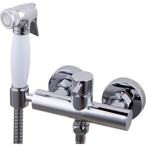 Toilet Bidet semprot Shattaf + kuningan air panas & dingin katup Mixer selang sprayer Jet Tap Douche kit BD335
