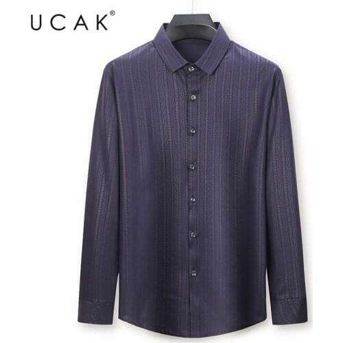 UCAK Brand Long Sleeve Striped Shirt Men Clothes Spring Autumn New Tops Turn-down Collar Streetwear Shirts Clothing Homme U6112