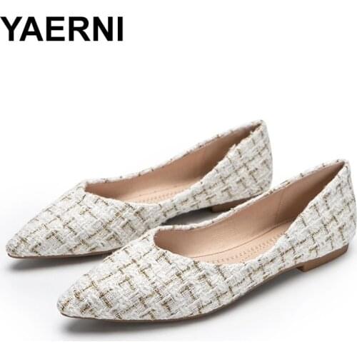 YAERNIRoll-up pointed toe gold line flats ballet shoes women slip on shallow loafers mixed colors egg roll shoes woman big size