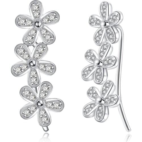 ZEMIOR Flower Earrings For Women 925 Sterling Silver Shining Blue Cubic Zirconia Stud Earring Fine Jewelry Anniversary Gift