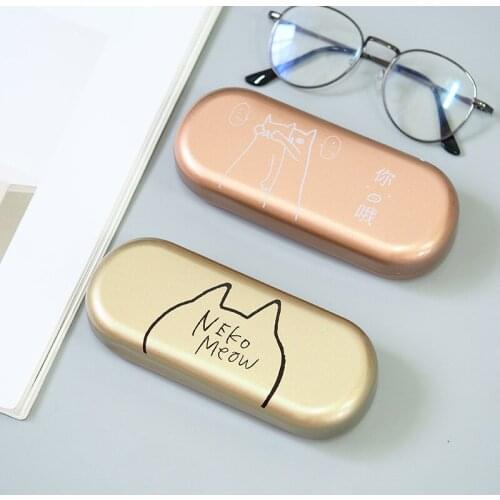 1pcs Korean version of the simple student tinplate cartoon printing glasses storage box Spvgaga angry kitten glasses case