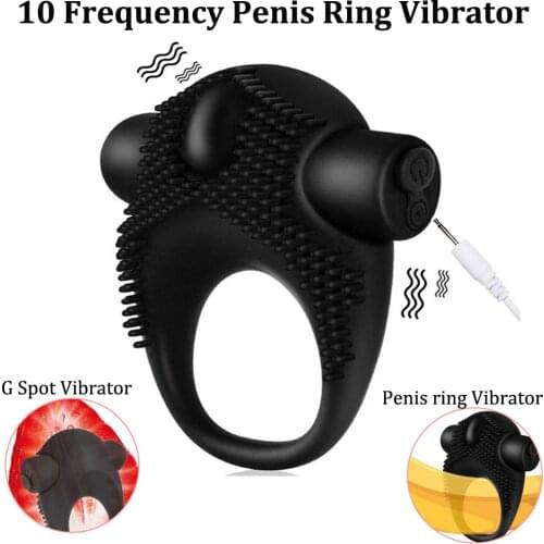 10 Frequency Rechargeable Penis Ring Vibrator Delayed Ejaculation Silicone Cock Ring Dick Vibrating Sex Toys For Men For Couples